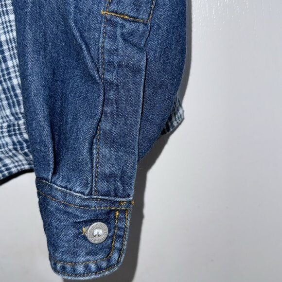 Western Cowboy Denim & Plaid Long Sleeve Shirt Size 18 - Picture 6 of 8